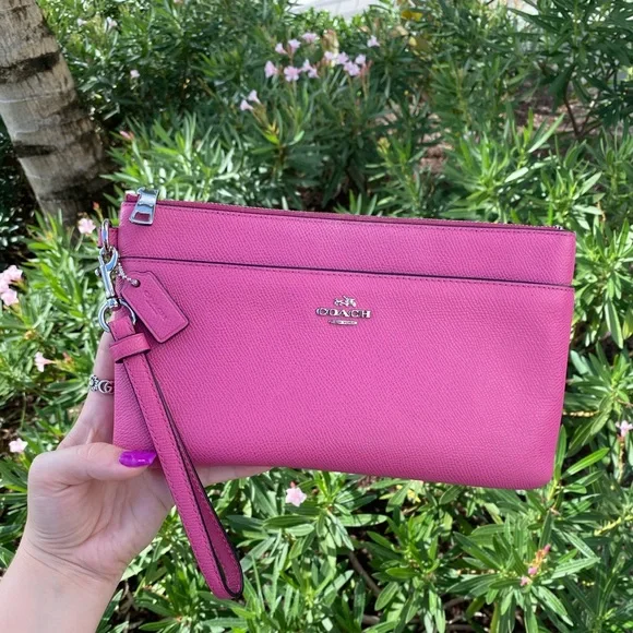 Coach | Bags | Coach Pink Leather Zippered Wallet Wristlet | Poshmark